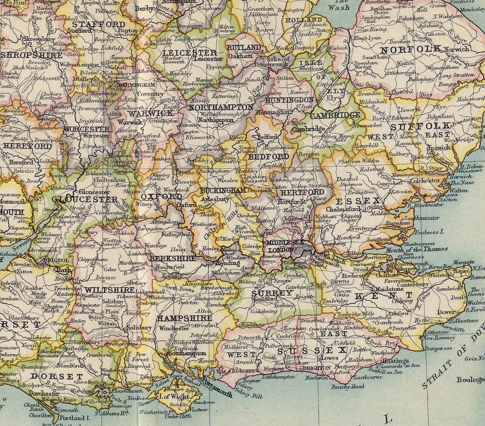 MAPA ANTIGUO 1912 DEL SUR DE INGLATERRA LONDRES GALES CORNWALL SOUTHAMPTON PLYMOUTH Foto 2 de 4