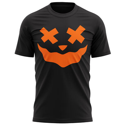 Lustiges T-Shirt Kürbisgesicht schwarz lustig Halloween schlicht Kostüm 4 Designs Unisex