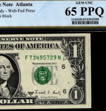 1988A $1 Web Press Note Better FN Block PCGS 65PPQ
