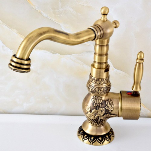 Antique Brass Carved Flower Pattern Kitchen Sink Faucet Swivel Mixer Tap msf127 - Picture 9 of 9