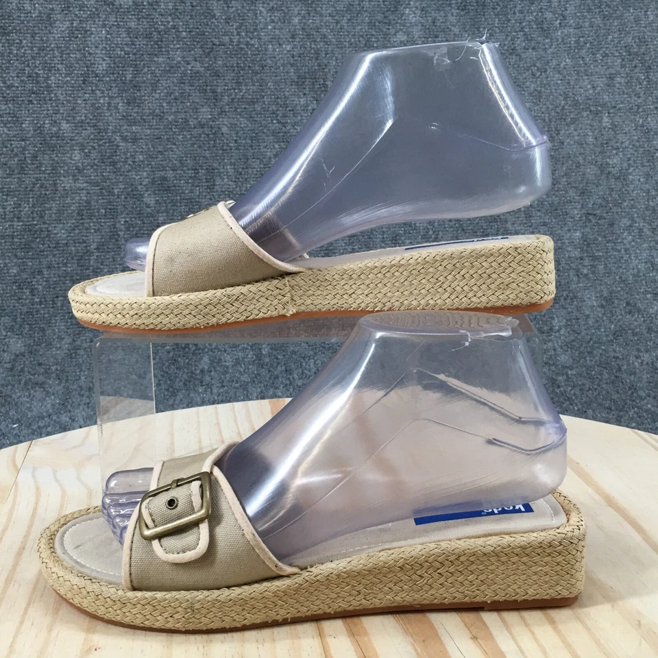 Keds Sandals Womens 7.5 Casual Open Toe Slide Flats Comfort Beige Fabric Slip On - Image 2 of 4