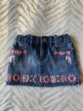 Gap mini embroidered denim blue jean aztec feather skirt Size 12-18m