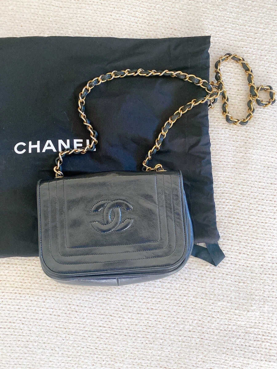 Chanel Vintage Lambskin Leather Stitched CC Logo Small Crossbody Chain Flap  Bag