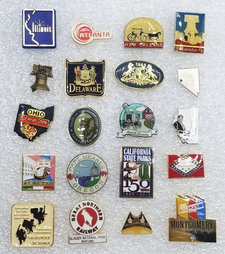 Souvenir Travel Destination Lapel Pin Lot of 20 - Metal Plastic Vintage Pinback