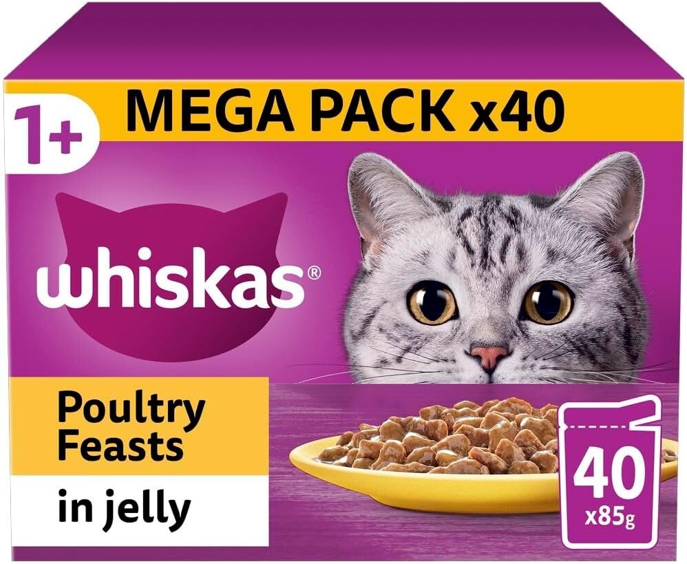 Whiskas 1+ Adult Poultry Selection in Jelly Cat Food Pack of 40x85g
