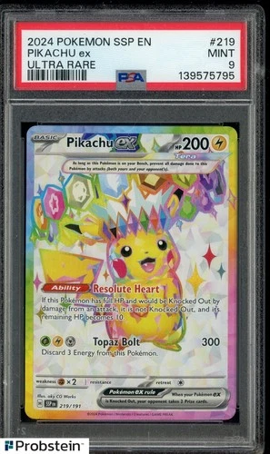 2024 Pokemon SSP EN #219 Pikachu ex Ultra Rare PSA 9 MINT