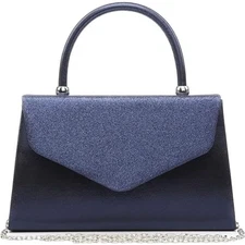 ✨ Dasein Navy Glitter Evening Clutch – Party, Prom, Wedding – With Chain