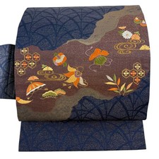 JAPANESE KIMONO BELT NAGOYA OBI DARK BLUE PURE SILK AA8636