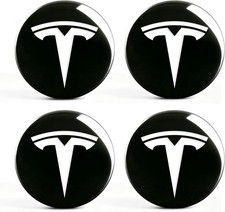 4 PCS Wheel Center Hub Cap Sticker for Model 3 / Model Y, Wheel Black & White