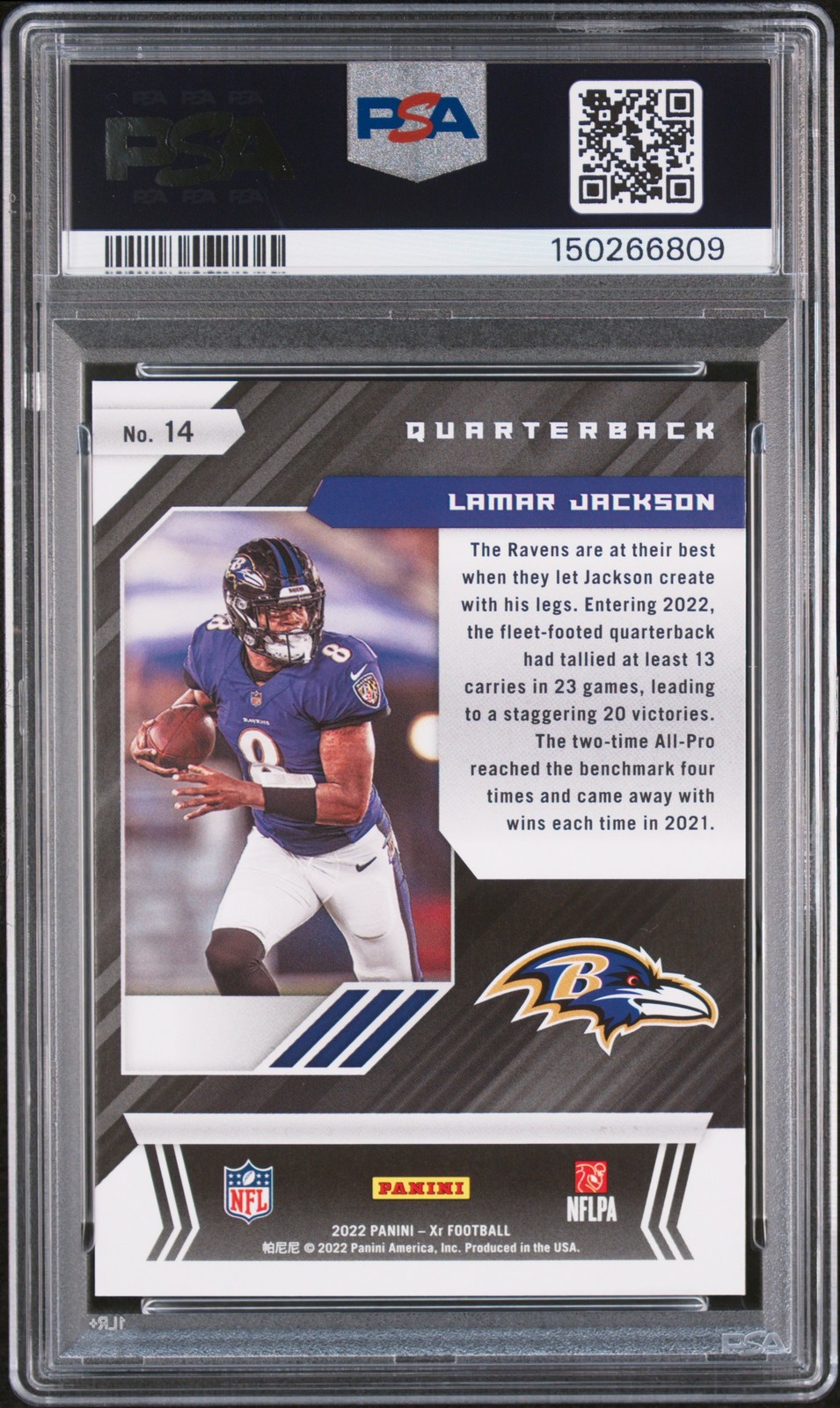 2022 PANINI XR PURPLE #14 LAMAR JACKSON 2/25 PSA 9 view 2