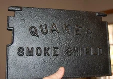 RARE ANTIQUE HEAVY CAST IRON QUAKER SMOKE SHIELD STOVE COAL BOILER DOOR  SIGN