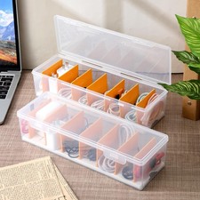 2 Pcs Cable Organizer Box with Lid, Clear Plastic Cord Storage Desk Organizer...
