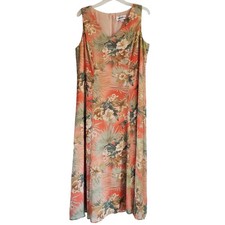 Danny & Nicole Dress Womens 18 Tropical Floral Sleeveless A-Line Midi Summer