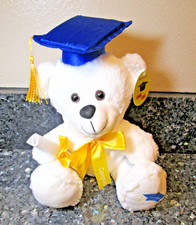 White Graduation Celebration Bear With Blue Cap  Diploma 10" Plush Toy
