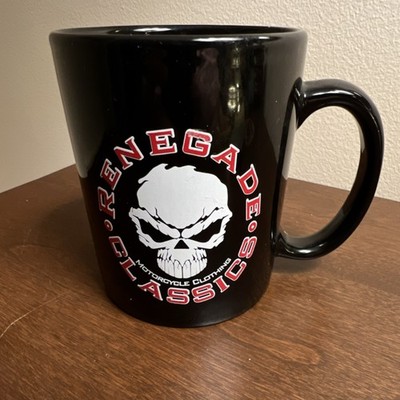 Renegade Classics Black Ceramic Coffee Mug 12 fl oz Skull Motorcycle Logo