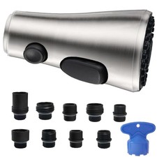 Pull Down Kitchen Faucet Spray Head Replacement 3 Modes 9 Adapters Nickel