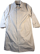 London Fog Trench Coat Khaki Mens Size 42L Zip Out Brown Liner Hidden Buttons