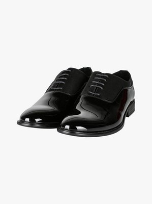 Französischer glänzender Zeremonienschuh Gianmarco Venturi Lack + Satin Schwarz