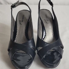 Madeline Stewart Black Peep Toe Slingback Heels Size 7.5