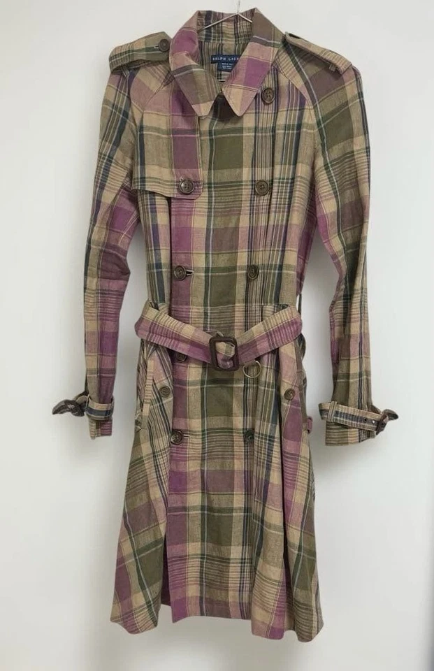 Gabardina para mujer Ralph Lauren talla S beige, púrpura, verde a cuadros hecha en Italia Foto 2 de 4