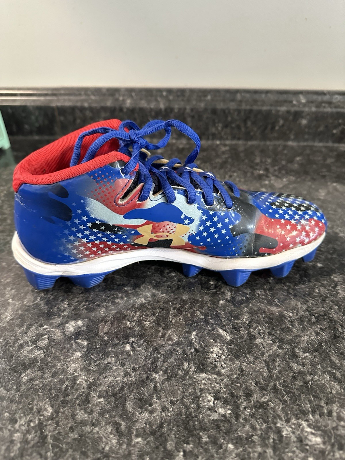 Under Armour UA Spotlight Franchise 4 RM Football Cleats Size 6Y Flag USA Blue thumbnail 5