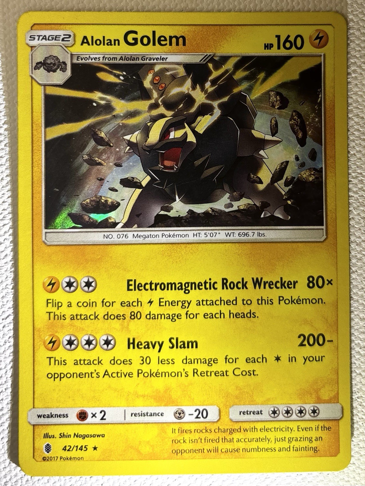 Alolan Golem 42/145 SM Guardians Rising Holo Rare Stage 2 160HP EN