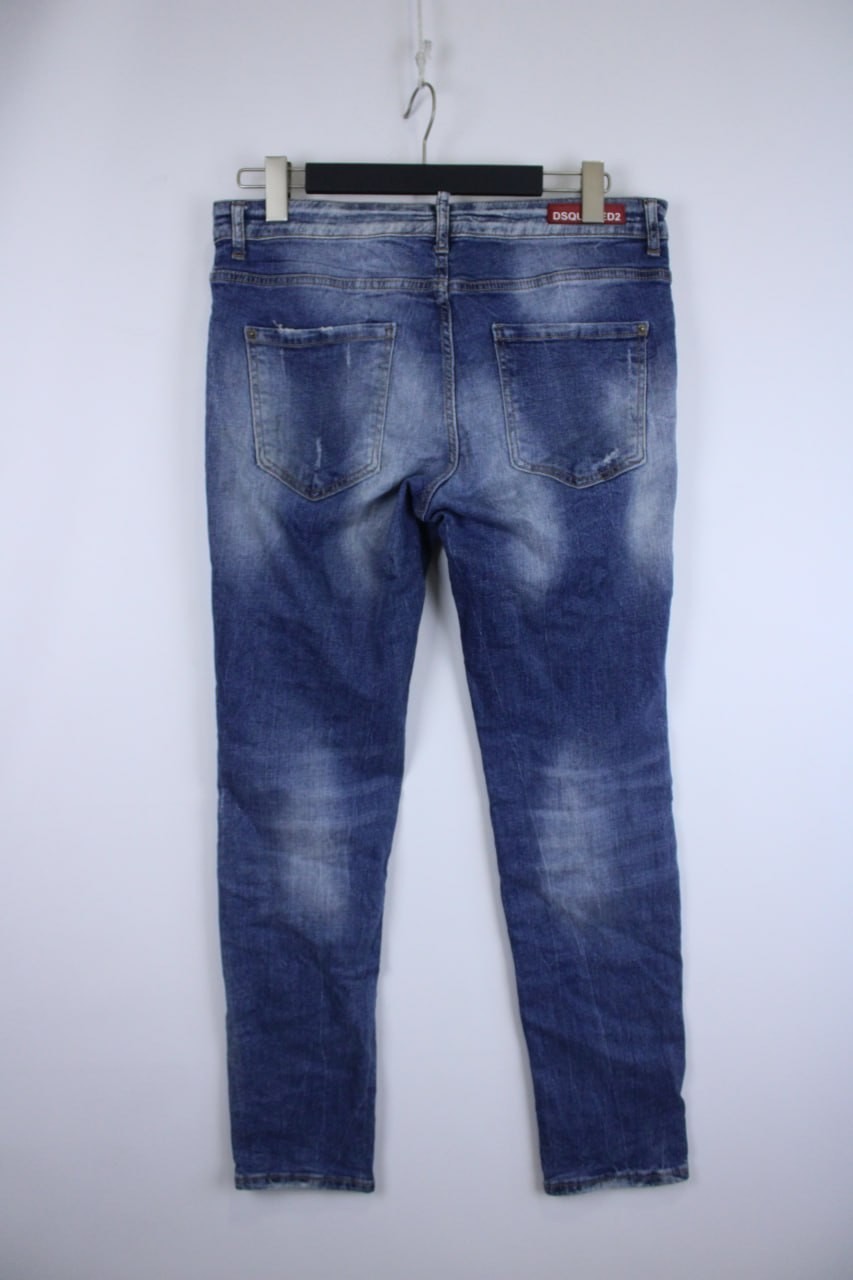 DSQUARED2 ICON Blue Denim Distressed Slim Skinny Jeans Size 50 image 3