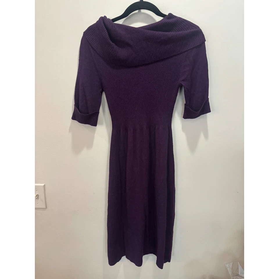 Nuevo con etiquetas Vestido Suéter Evan Picone Ciruela Púrpura Tejido Capucha Cuello Manga Corta Pequeño Foto 3 de 4