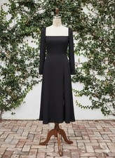 NWT Reformation Sigmund Midi in Black Square Neck Long Sleeve Dress 12 $248