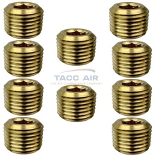 10 Pack 1/8" Brass Pipe Plug Countersunk Allen Hex Head Male NPT End Cap Fitting