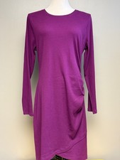 Nine West Purple Long Sleeve Dress XL Ruched Stretch Cotton Blend