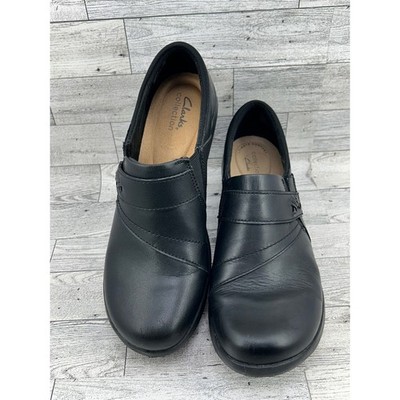 Clarks Collection Black Leather Slip On Loafers Shoes Womens 9W 261640685065
