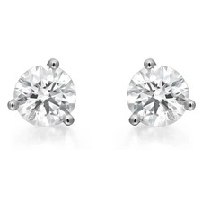 Three Prong Round Cut Lab Grown Diamond Stud Earrings 14K White Gold 4.00Ctw