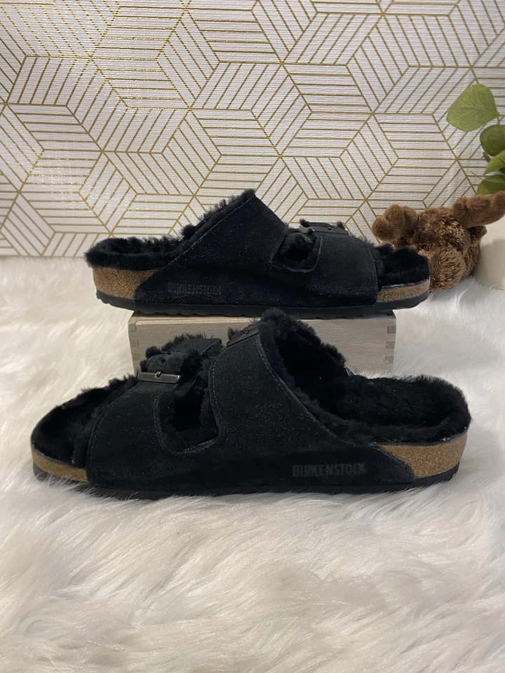 Birkenstock Arizona Black Shearling & Suede Leather Sandals EU 39 US 8 / 8.5 - Image 2 of 4