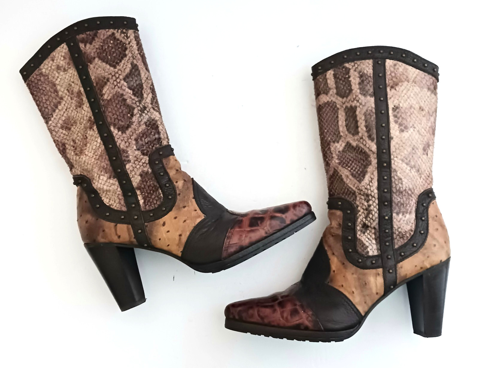 Stuart Weitzman Stampede Brown Croco Python Ostri… - image 10