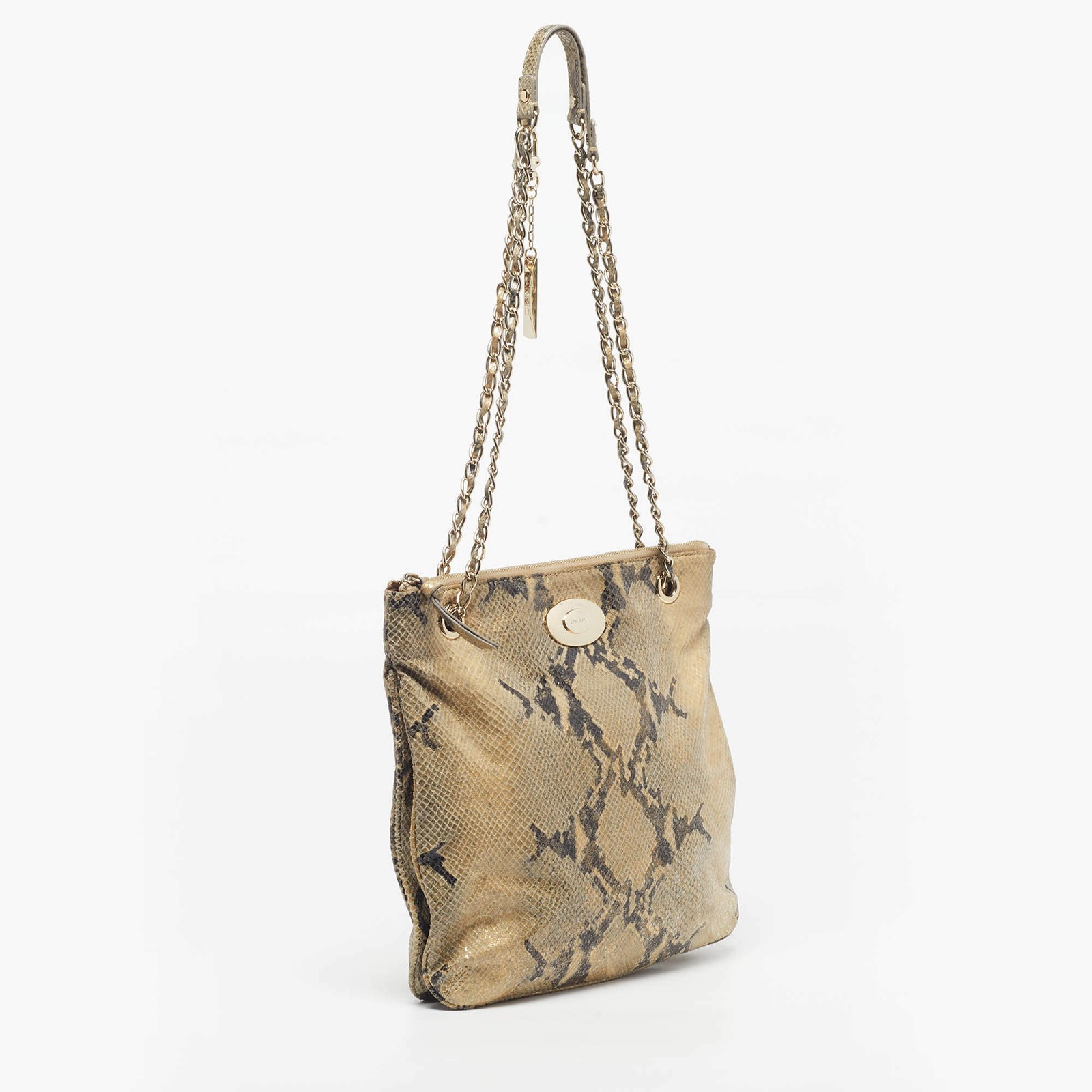 DKNY Beige Python Embossed Suede Chain Shoulder B… - image 3