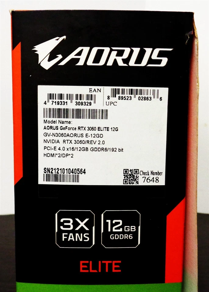 AORUS GeForce RTX™ 3060 ELITE 12GB GDDR6 rev.2.0 ~ New In Box ~ 2x HDMI, 2x DP - Image 3 of 4