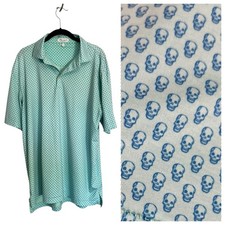 Peter Millar summer comfort skull head print golf polo shirt sz large green