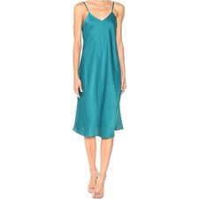 Sam Edelman Teal Satin Slip Dress Midi Spaghetti Strap V neck Women's sz 10