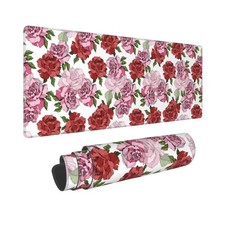 Pink Roses Large Gaming Desk Mouse Pad Extended Nonslip Mat 31.5x11.8 Inch