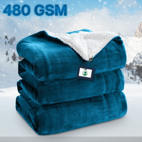 480 GSM Heavy Sherpa Fleece Blanket Soft Warm Sofa Bed Throw Faux Fur Blanket UK - Picture 76 of 132