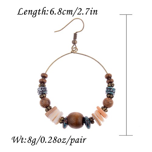Ethnic Bohemia Women's Gypsy Big Bronze Wood Beads Round Drop Boho Earring - Picture 15 of 24