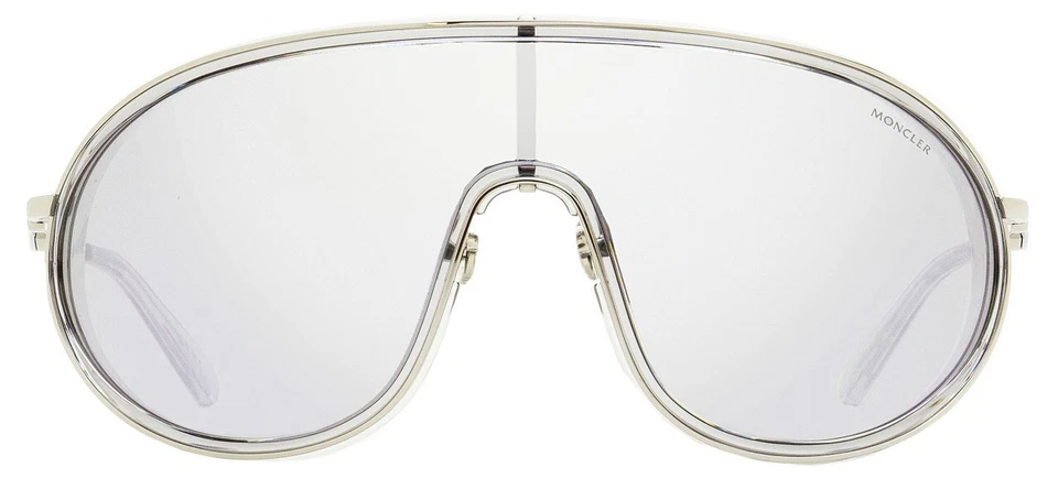 Moncler Vangarde ML0222 20C Plata Espejo Envolvente Escudo Gafas de sol Marco 142-125