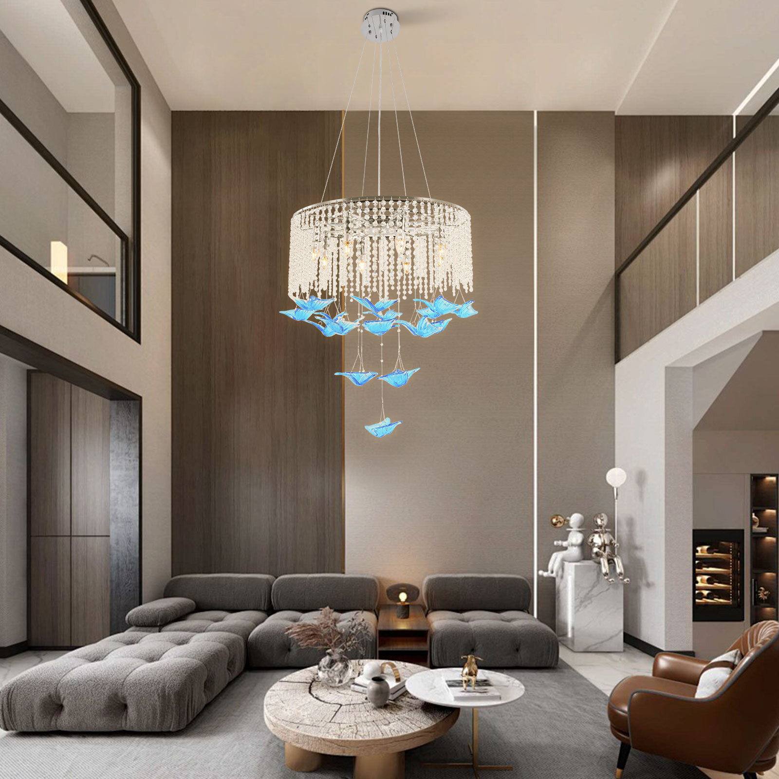 Modern Ceiling Glass Crystal Chandelier Dining Room Pendant Lighting Wall Switch