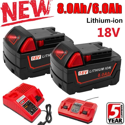 8Ah 6Ah For Milwaukee For M18 18V Battery Extended Capacity 48-11-1860 / Charger