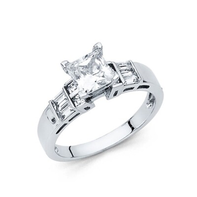 14K White Gold Cubic Zirconia Princess Stone Women's Engagement Ring | eBay