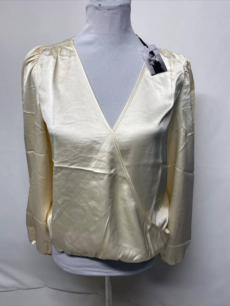 Sincerely Jules Womens Sz Medium Beige Long Sleeve Satin Blouson Blouse Top