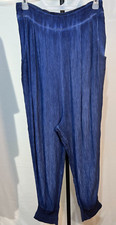 Free People Women Pants Drop Crotch Blue Crinkled XS Elastic Waist Deep Pockets