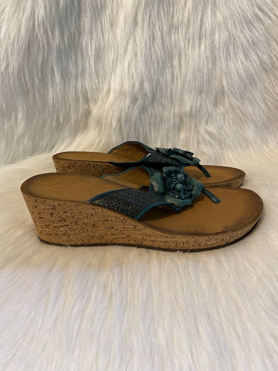 Clarks Sandals Womens Size M Floral Open Toe Wedge Shoes