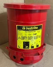 Justrite 6 Gallon Oily Waste Safety Can Foot Operated Self Closing Lid Red